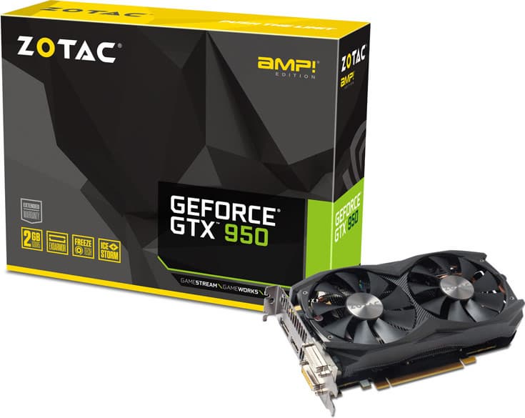 Одновременно представлены модели Zotac GeForce GTX 950 (ZT-90601-10L) и Zotac GeForce GTX 950 OC (ZT-90602-10M)
