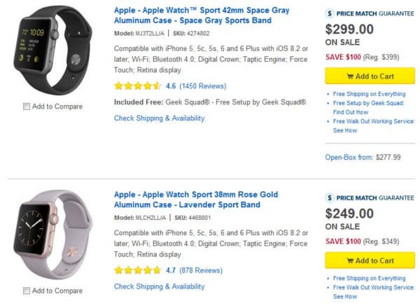 Best Buy снизил цену на все модели Apple Watch на $100