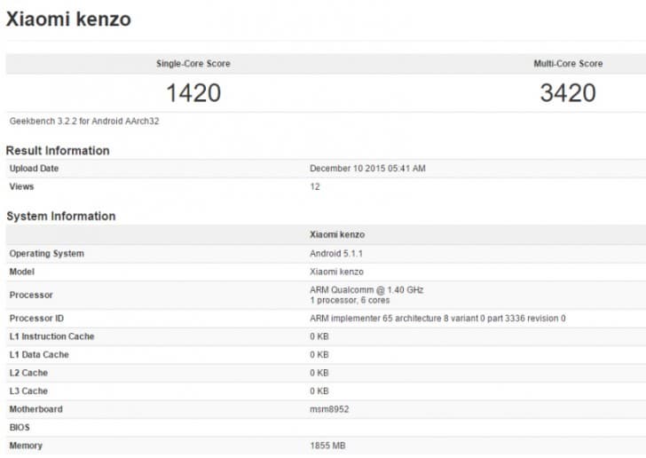 Смартфон Xiaomi Kenzo основан на новой платформе Qualcomm