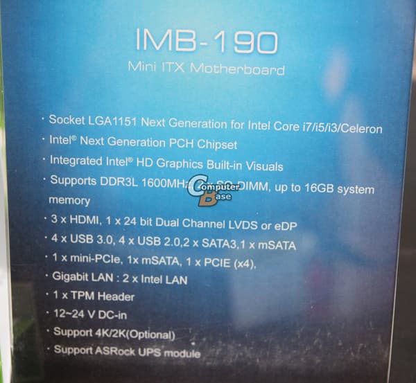 ASRock IMB-190, спецификации