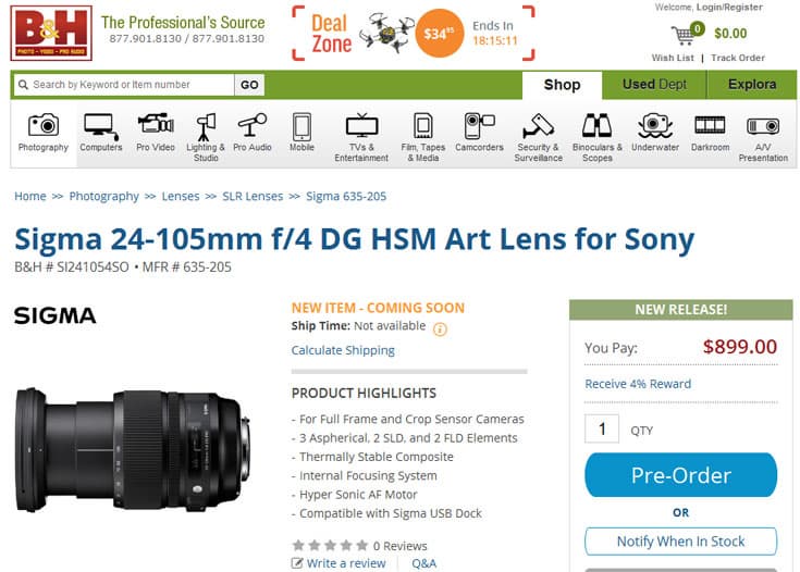 Объектив Sigma Art 24-105mm F4 DG OS HSM совместим со стыковочной станцией Sigma USB Dock