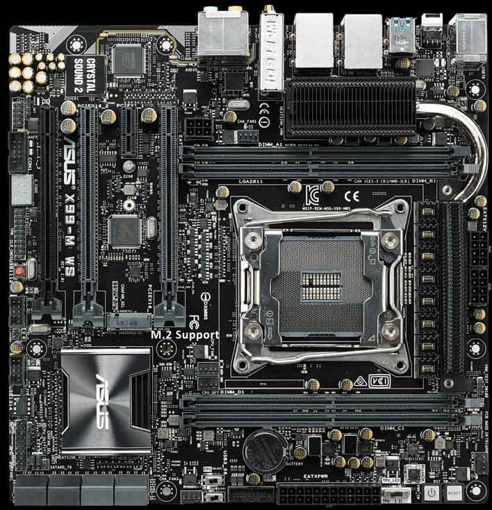 Системная плата Asus X99M-WS типоразмера microATX предназначена для рабочих станций