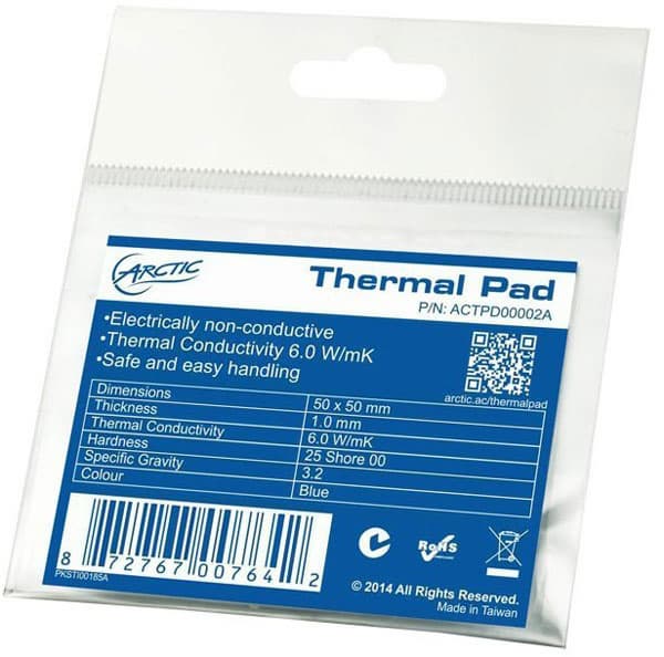 Теплопроводность Arctic Thermal Pad равна 6,0 Вт/(м∙К)