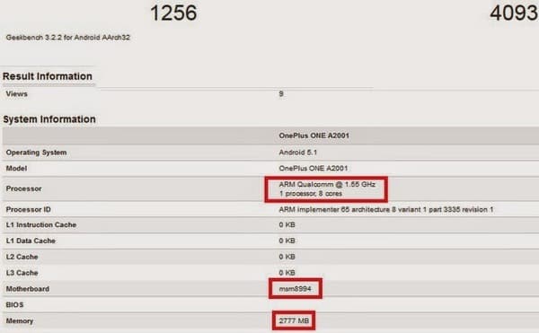 Geekbench OnePlus One 2