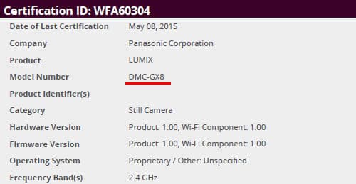 Карточка Panasonic Lumix DMC-GX8 на сайте Wi-Fi Alliance