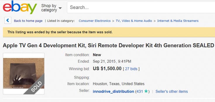 Приставку Apple TV нового поколения продали на аукционе за $1500