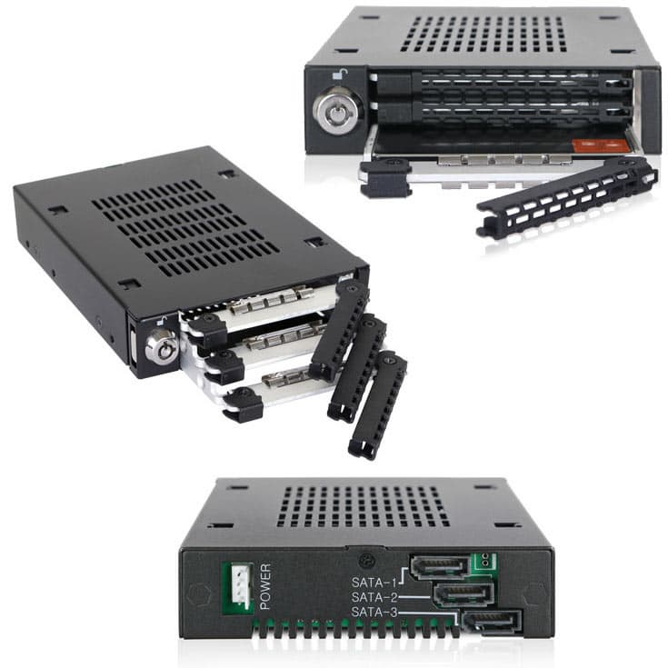 Каждый накопитель монтируется в лотке EZ Slide Slim, рассчитанном на накопители толщиной 7 мм