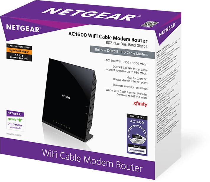 В конфигурацию Netgear AC1600 WiFi Cable Modem Router также входит пара портов Gigabit Ethernet и порт USB