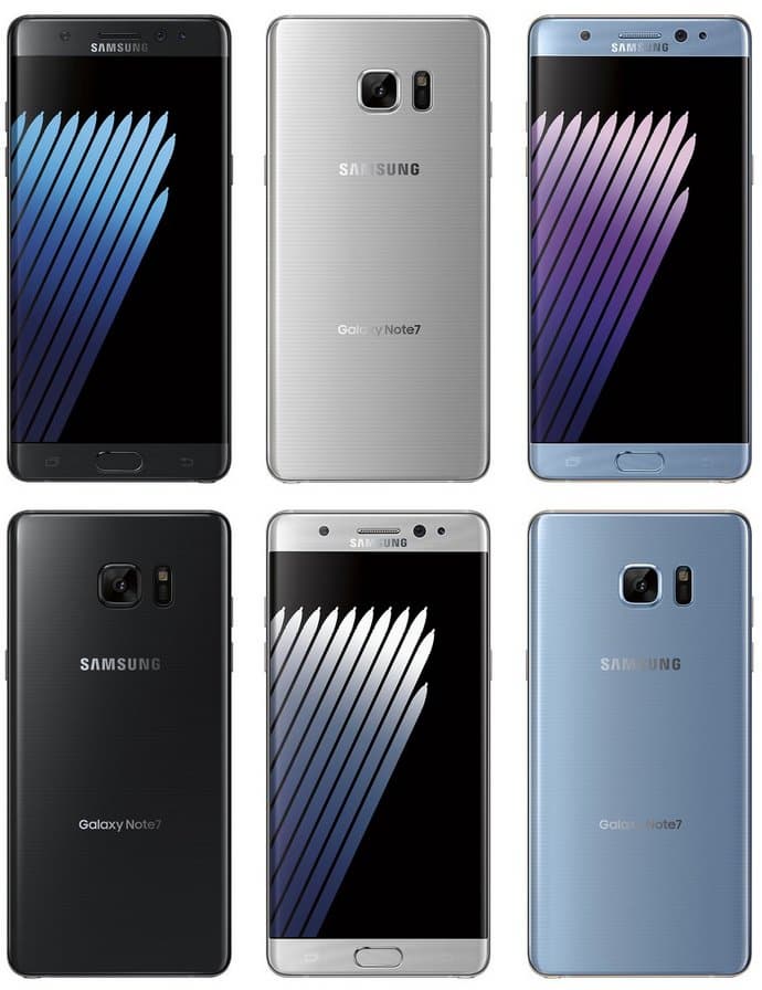 Samsung Galaxy Note7 будет доступен в цветах Black Onyx, Silver Titanium и Blue Coral