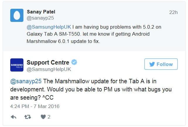 Samsung планирует выпустить обновление Android Marshmallow для планшетов Galaxy Tab A