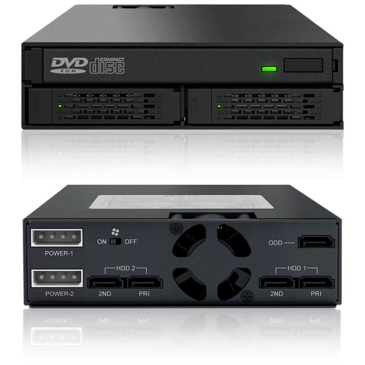 Интересной особенностью Icy Dock MB994IPO-3SB является монтаж оптического накопителя в съемный металлический лоток