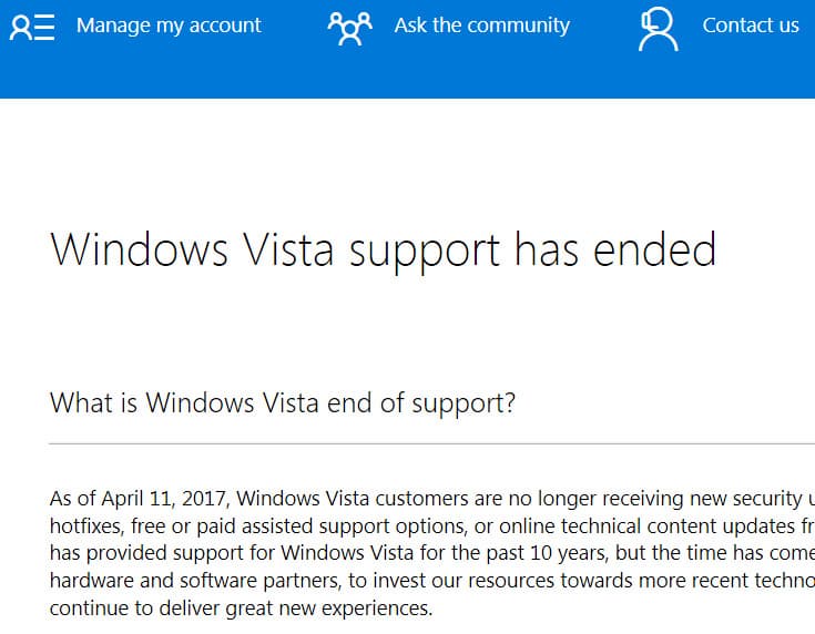 Разработчик поддерживал ОС Windows Vista в течение десяти лет