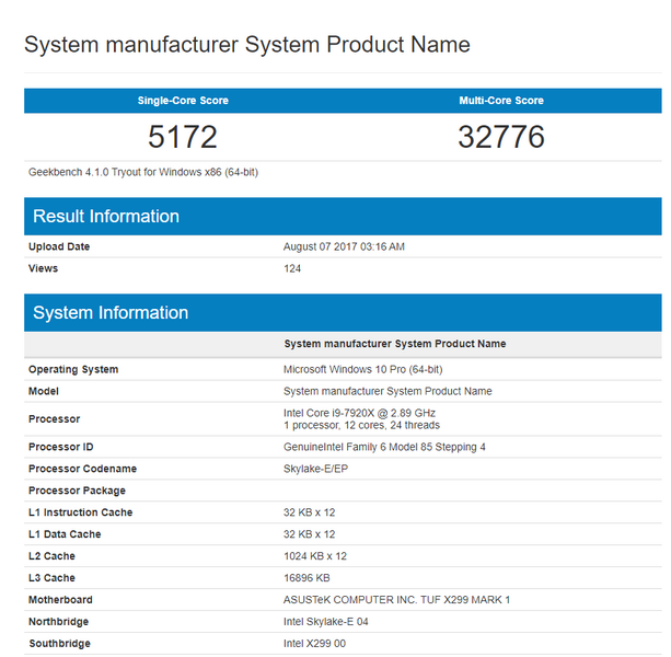 Intel Core i9-7920X не радует в предварительных тестах