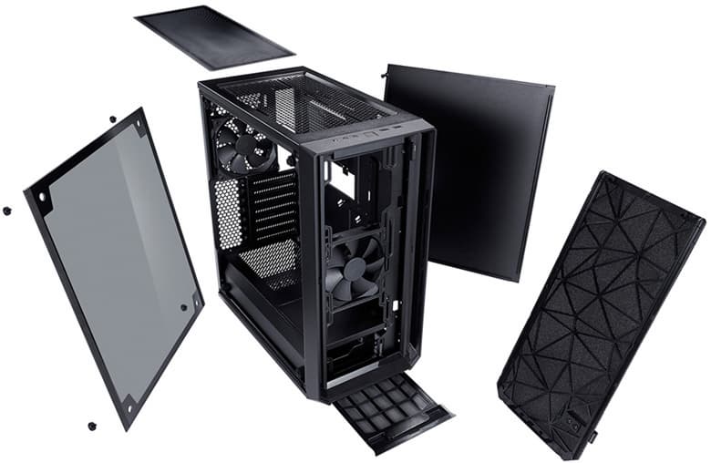 Боковая стенка корпуса Fractal Design Meshify C изготовлена из закаленного стекла