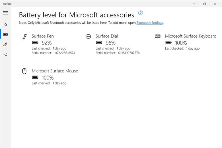 Приложение Microsoft Surface научилось показывать уровень заряда аккумуляторов периферийных устройств, подключенных по Bluetooth