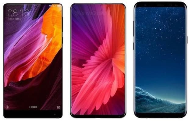 Опубликовано изображение, на котором сравниваются Xiaomi Mi Mix, Xiaomi Mi Mix 2 и Samsung Galaxy S8