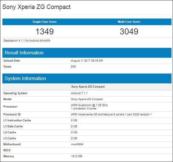 Смартфон Sony Xperia ZG Compact замечен в Geekbench