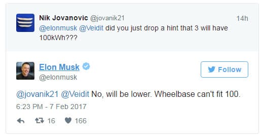 Емкость аккумуляторной батареи электромобиля Tesla Model 3 не достигнет 100 кВт•ч