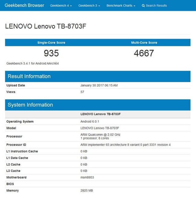 Планшет Lenovo Tab3 8 Plus замечен в Geekbench