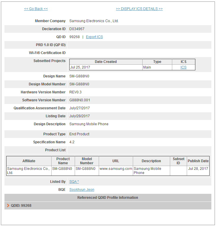 Устройство носит индекс SM-G888N0