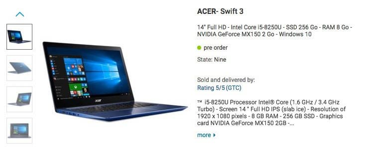 Когда начнутся поставки ноутбука Acer Swift 3 на процессоре Intel Core i5-8250U — пока неизвестно