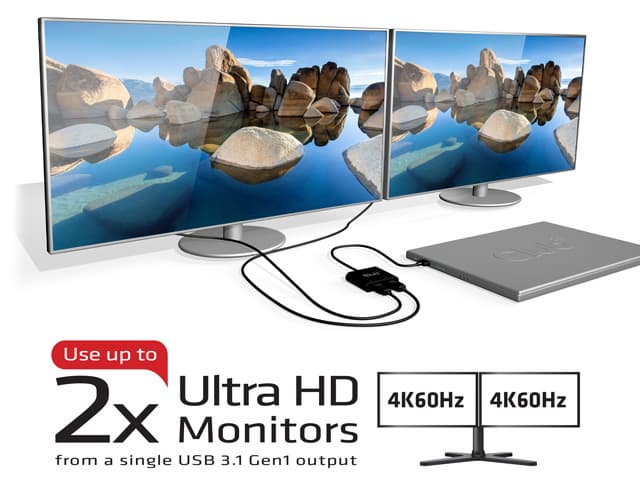Переходник поддерживает одновременное подключение двух мониторов 4K 