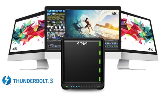 К хранилищу Drobo 5D3 можно подключать мониторы 4К и 5К