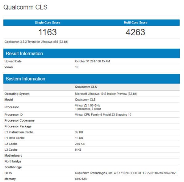 Первый ноутбук с Windows 10 и Snapdragon 835 протестирован в Geekbench