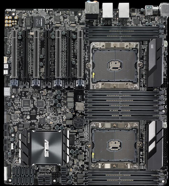 Системная плата Asus WS C621E SAGE оснащена семью слотами PCIe 3.0 x16