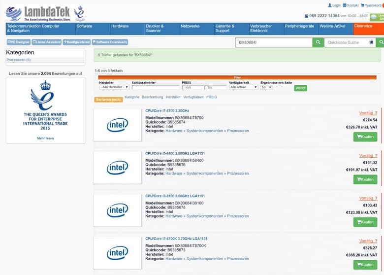 Core i7-8700K уже можно предзаказать за 390 евро