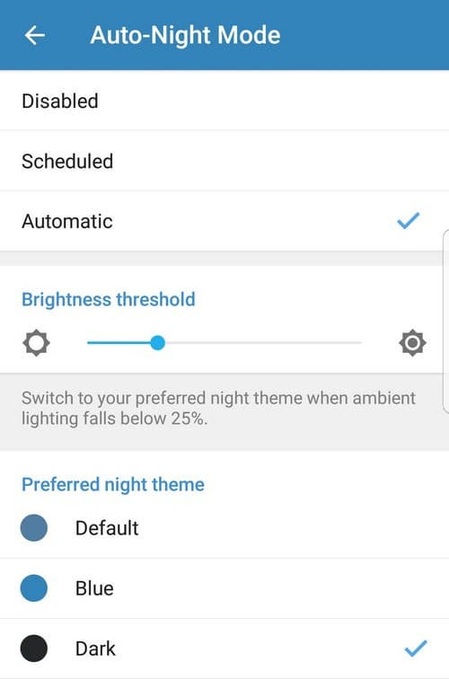 В Telegram для Android появился стриминг видеороликов и режим Auto-Night Mode