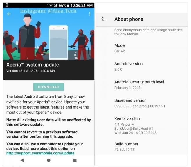 Размер обновления равен 120 МБ, номер версии 47.1.A.12.75