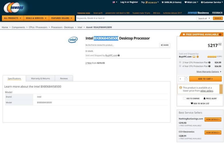 Intel готовится к выпуску CPU Core i5-8500, Core i5-8600, Celeron G4920 и Celeron G4900
