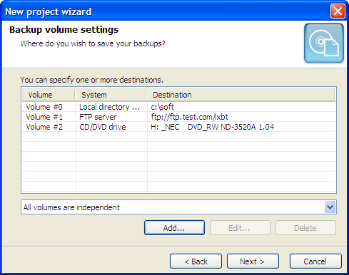 Определение носителей, куда будет осуществляться резервное копирование в Ace Backup