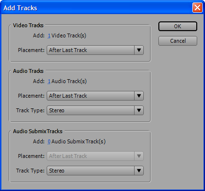 Добавление дорожек в проект Adobe Premiere CS3