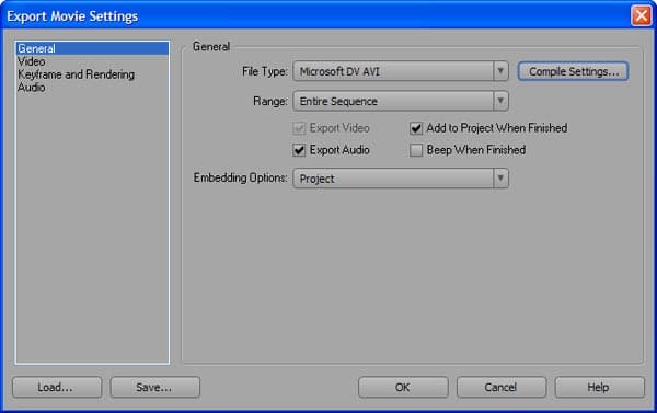 Экспорт проекта в Adobe Premiere CS3