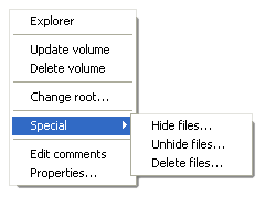 Меню операций над разделами