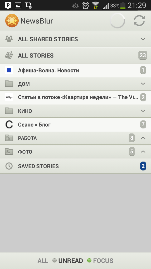 Список каналов в NewsBlur