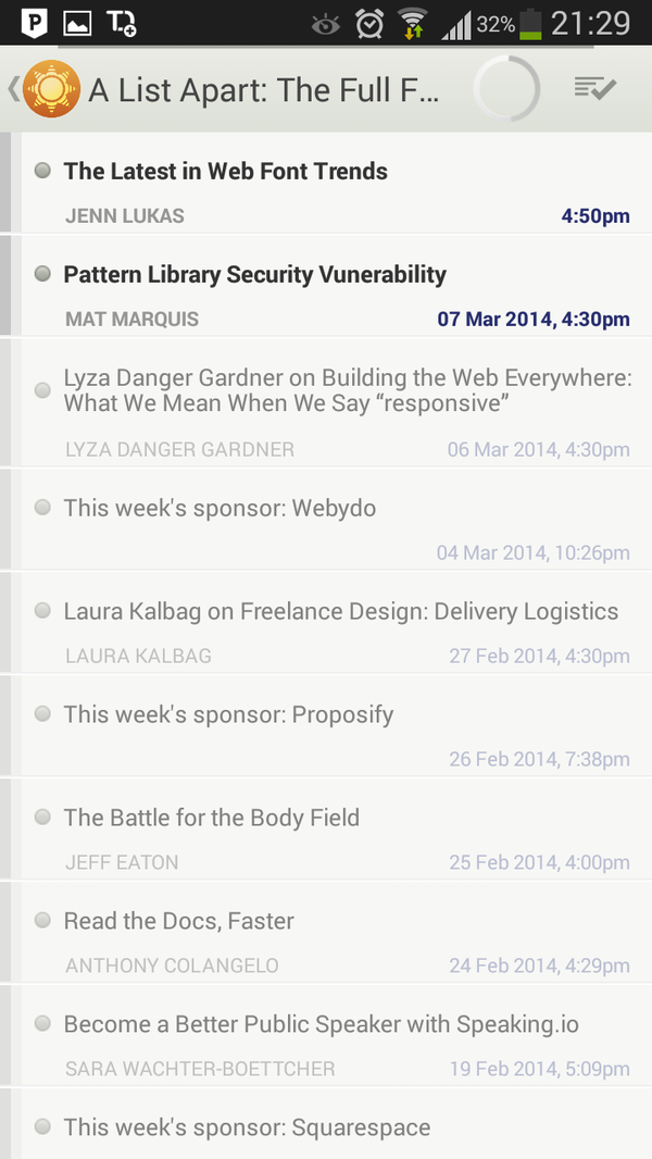 Список публикаций канала в NewsBlur