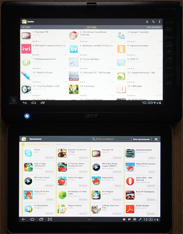 рейтинги приложений на маркете в Android 4.0 и 3.0