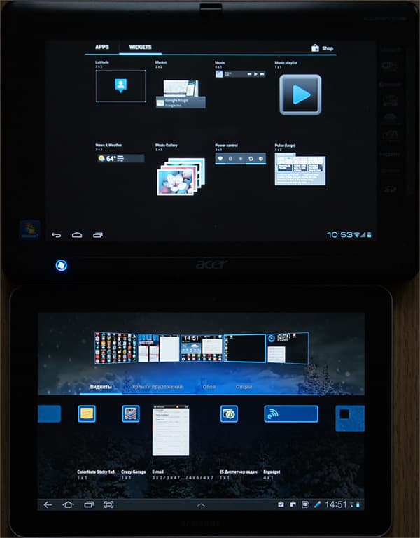 виджеты в меню приложений Android 4.0 и 3.0