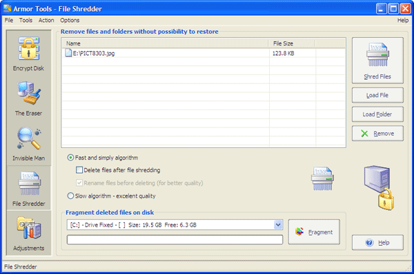 Удаление файлов без возможности их восстановления с помощью Armor Tools