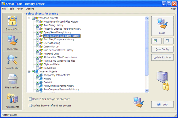 Удаление временных и служебных файлов Windows в Armor Tools