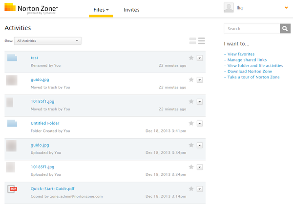 Просмотр активности в Norton Zone