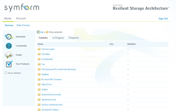 Веб-интерфейс Symform