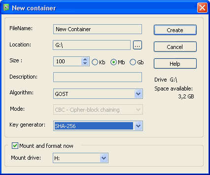 Диалог создания нового контейнера