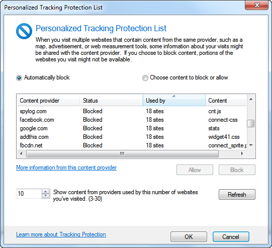 Internet Explorer 9 и Firefox 4 по-разному блокируют слежение за перемещением пользователя по Вебу: первый полагается на черный список, второй — на честность создателей сайтов