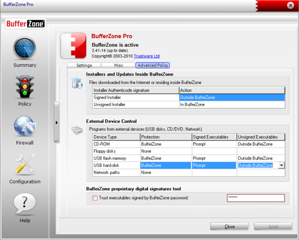 BufferZone Pro умеет контролировать файлы, поступающие не только из Интернета, но и с различных внешних носителей