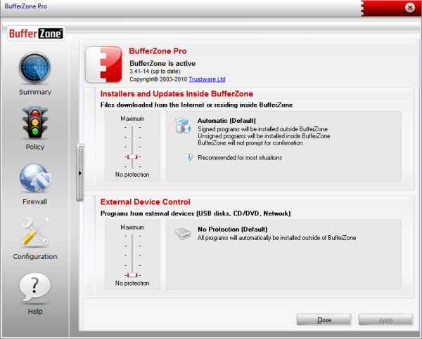 Два ползунка в диалоговом окне Policy