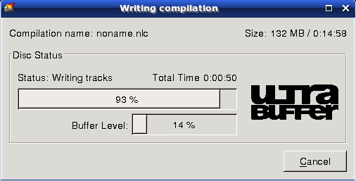 Отображение статуса записи диска в NeroLINUX